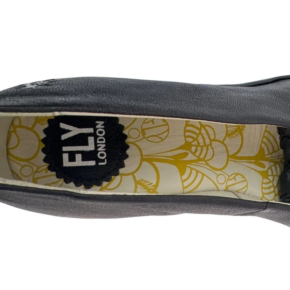 Fly London Women's Yaz Mousse Ballerina Wedge Black Leather Size‎ 39 US 8-8.5
